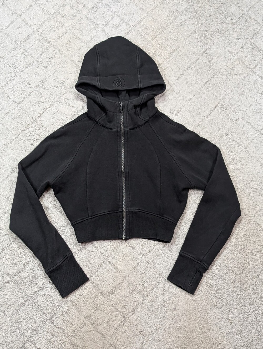 Lululemon Jacket Womens 4 Black Scuba Full Zip Cropped Hoodie Light Cotton